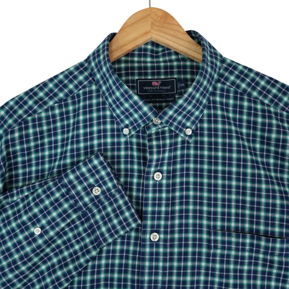 Vineyard Vines Performance Shirt Mens XXL Classic‎ Fit Murray Blue Green Plaid